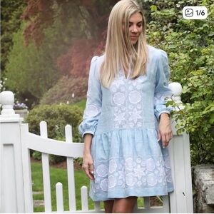 ASHA light Blue Floral Linen Dress